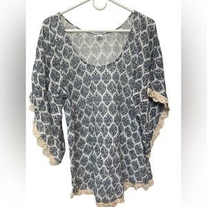 Eberjey blue&white print crochet trim tunic shirt/coverup